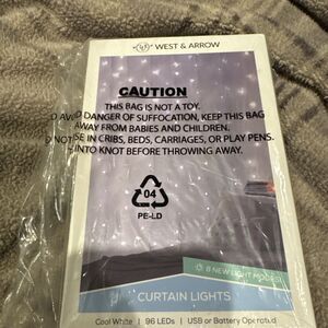 West & Arrow LED Curtain String Light Cool White with Hanging Hooks (2 Pack)